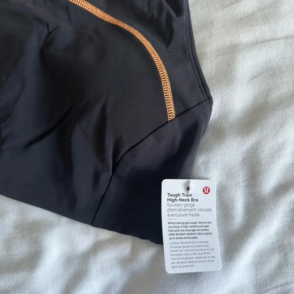 142 🆕🖤 Lululemon Tough Train High Neck Bra C/D Cup Black Orange Soda
